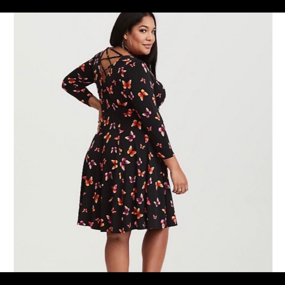 Torrid black butterfly skater dress